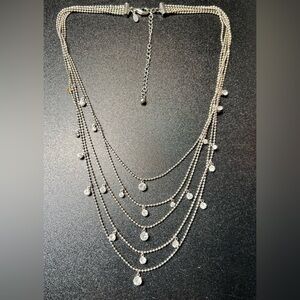 Premier Designs Dainty Silver Tone Multiple Chain Rhinestone Studded Necklace